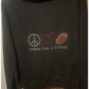 Peace Love Football Rhinestone Black Hoodie Jacket Size Large Super Cute
